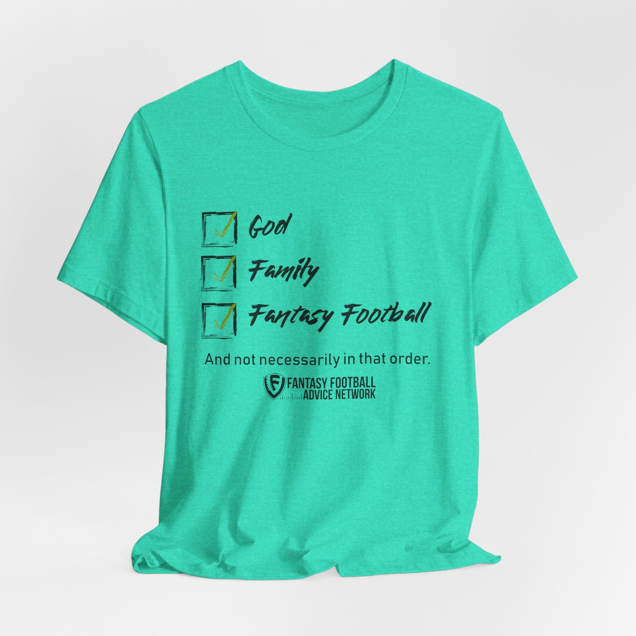 God. Family. Fantasy Football. Unisex Jersey Short Sleeve Tee