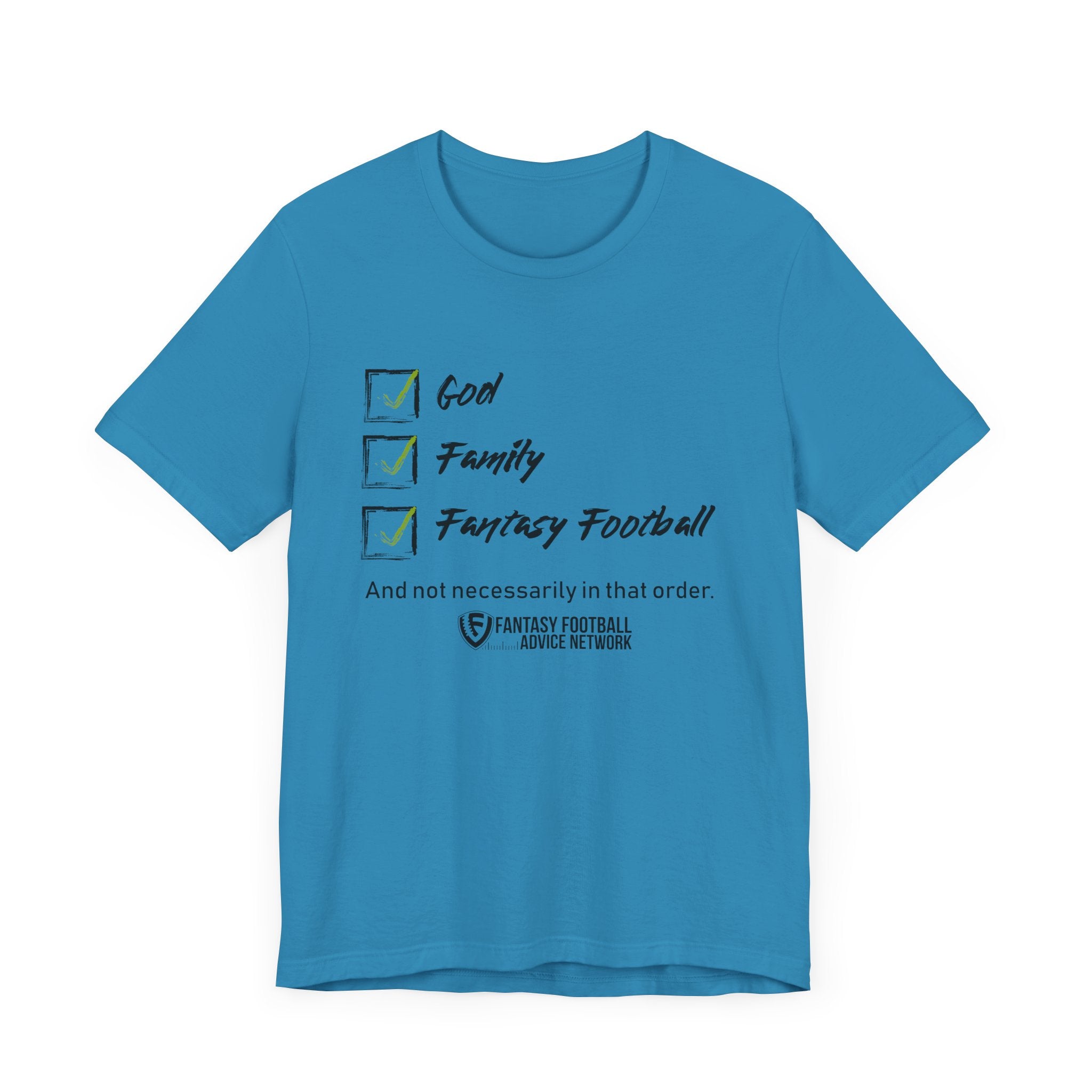 God. Family. Fantasy Football. Unisex Jersey Short Sleeve Tee