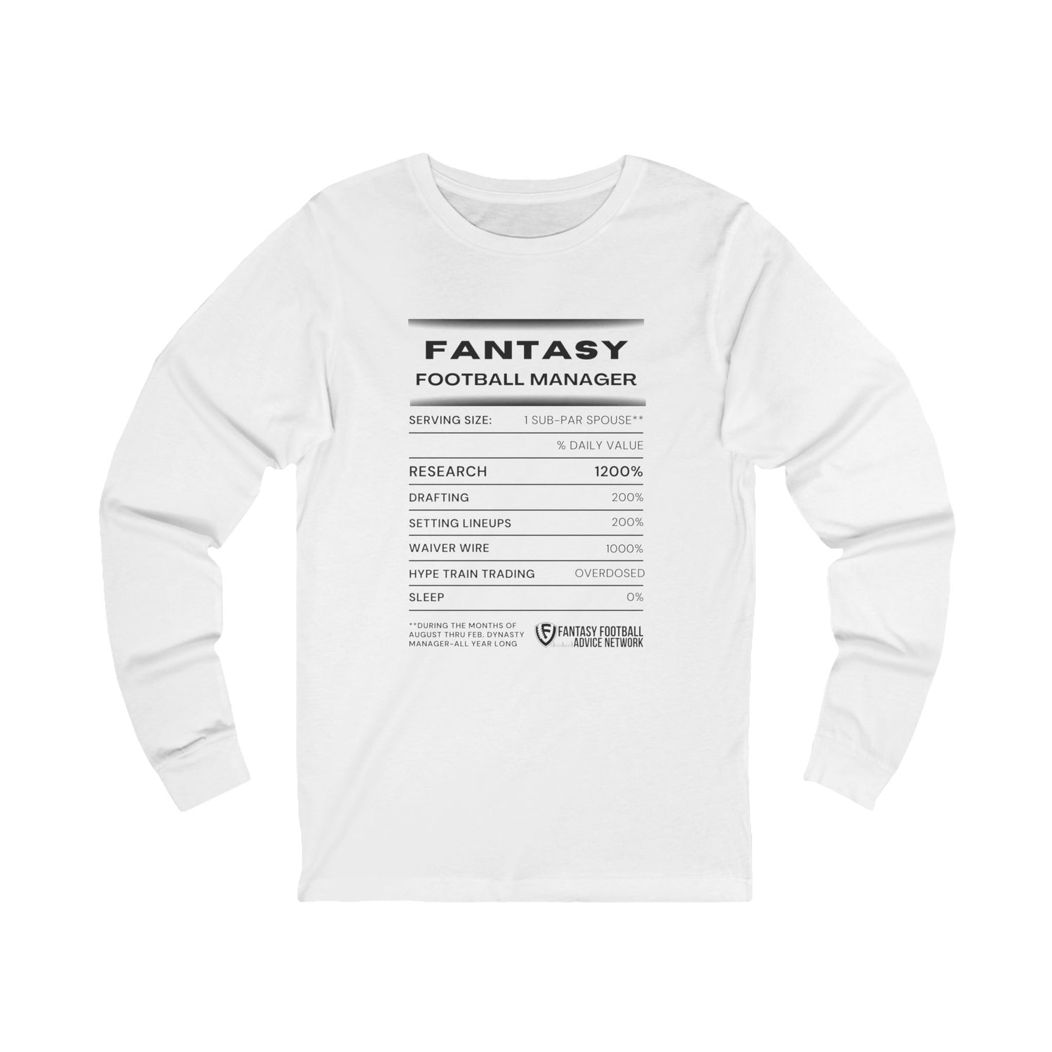 Fantasy Manager Ingredients DV%Unisex Jersey Long Sleeve Tee